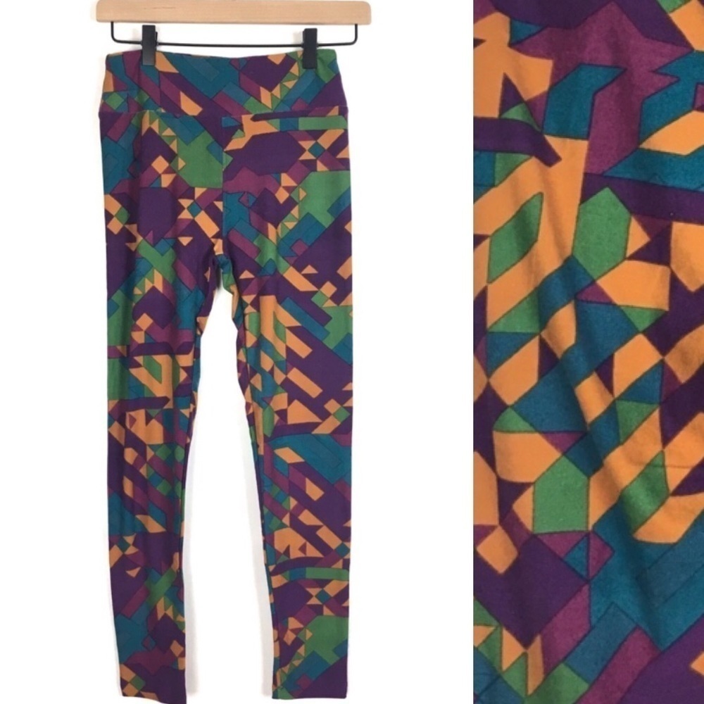 LULAROE Leggings Southwestern Jewel Tone Geo OS One Size Mustard Purple Teal